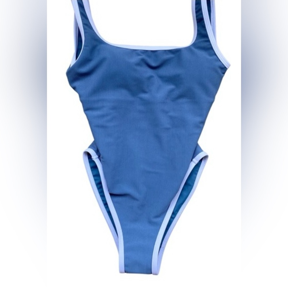 LainSnow Ocean Isle One Piece Swimsuit Denim/Blue Low Back Cheeky Womens Size XS